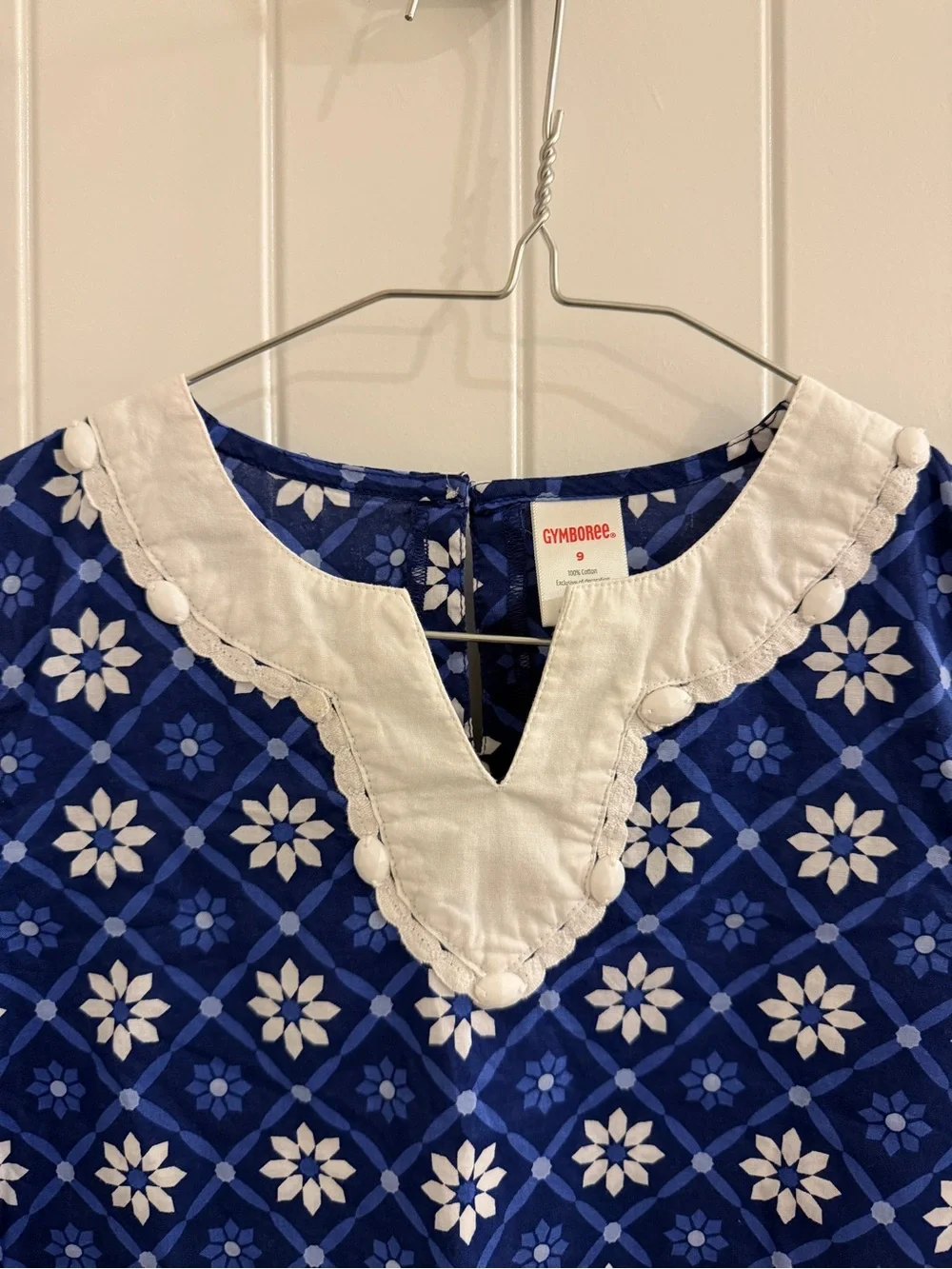 Gymboree girls size 9 Blue white Long-Sleeve Top with White Trim EUC